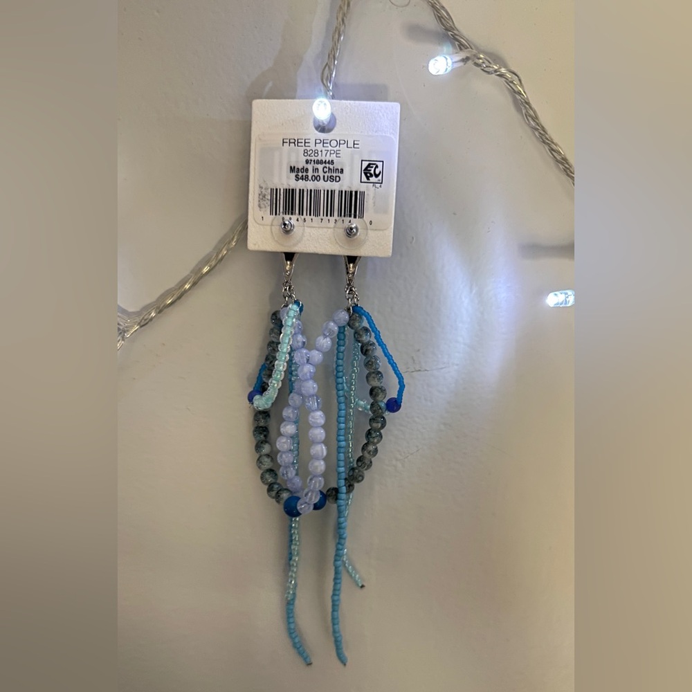 Free People Reese Elegant Blue Beaded Dangle Earrings NWT - Picture 4 of 5